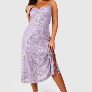 boohoo Plus Sequin Split Midaxi Dress lilac 22 NWT